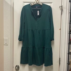 GAP Puff Tiered Mini Dress - “June bug” green - size M